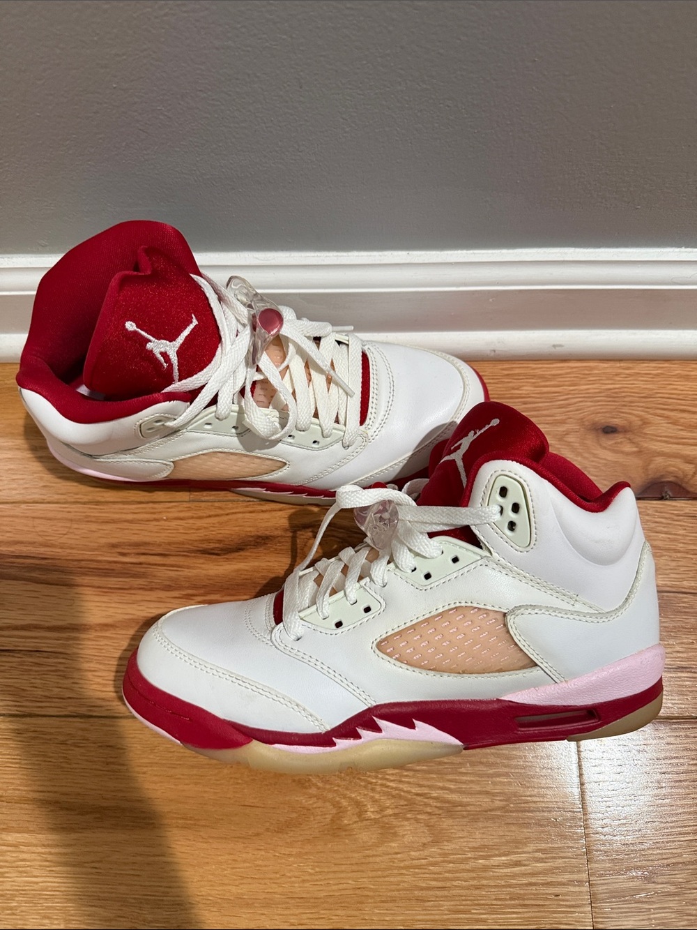 Jordan Kids White & Red Low-Top Sneakers with Pink Accents